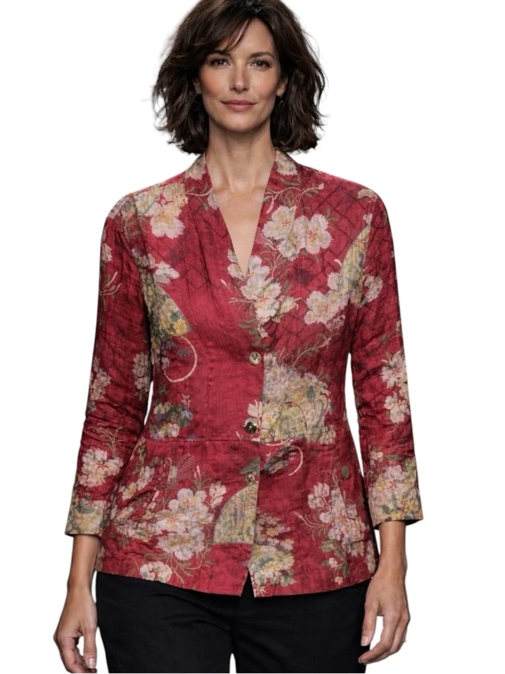 Citron Women's Rich Ted/Burgundy Floral top/Jacket, Career, Parties, M